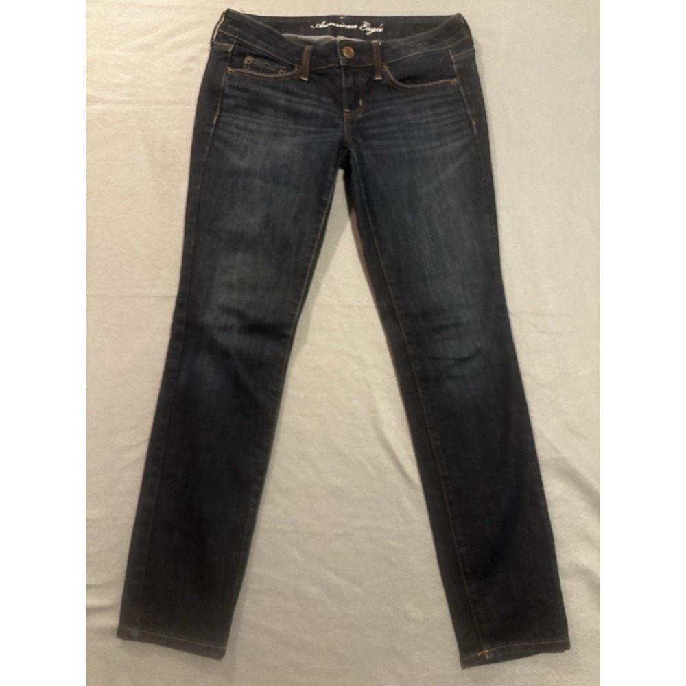 American Eagle Women's Sz 4 Super Skinny Stretch Blue Jeans Low Rise Dark Wash